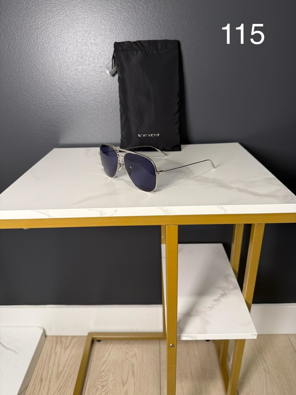 Givenchy Silver Frame Sunglasses with Dark Blue Lenses